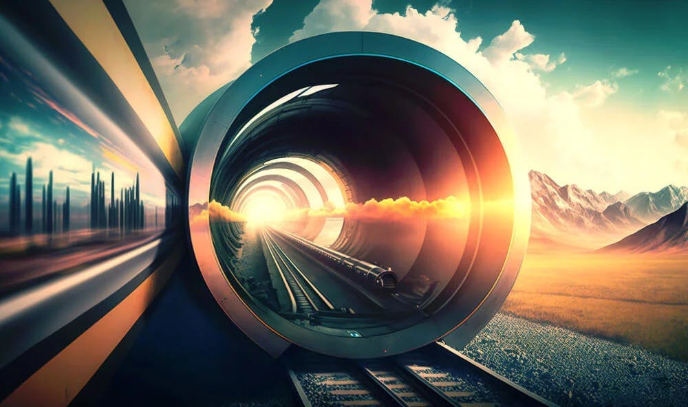 Wizja tunelu nad ziemią dla poruszającej się kapsuły hyperloop